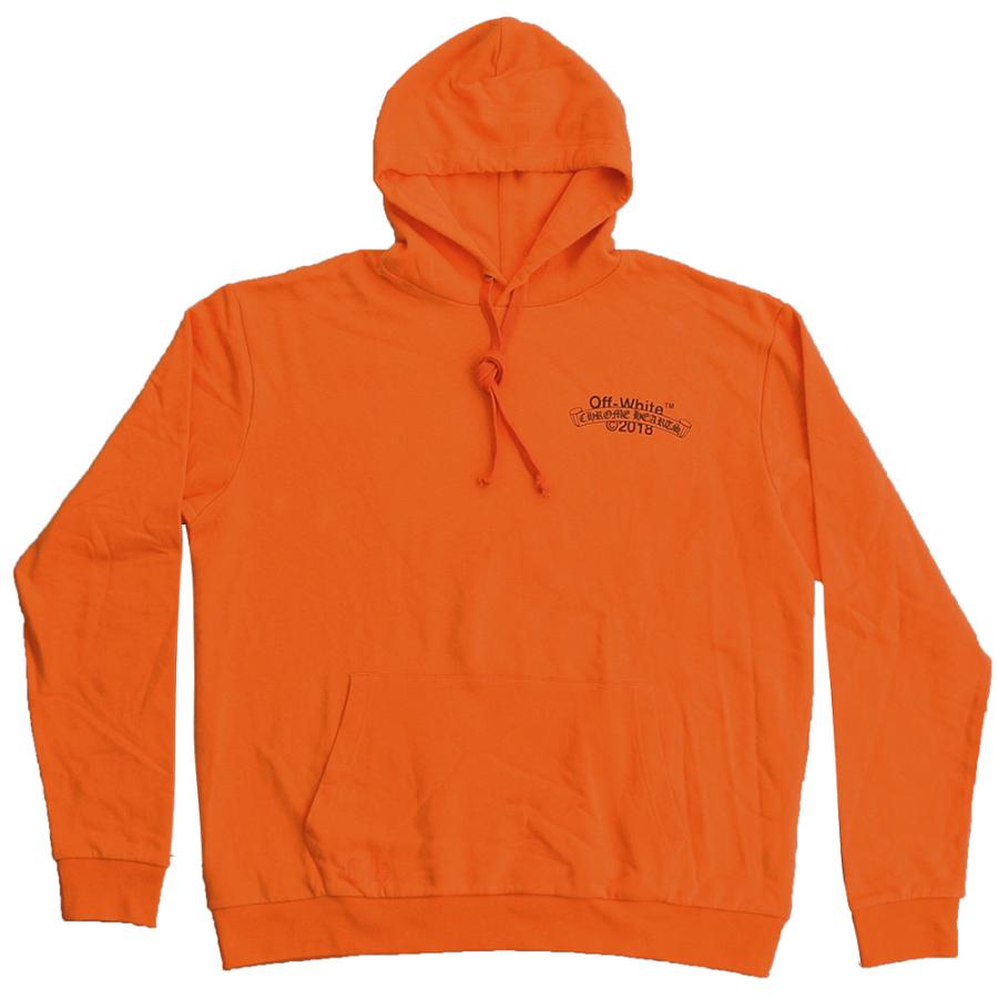 クロムハーツ CHROME HEARTS OFF-WHITE ORANGE MED HOODIE MENS クロムハーツ　メンズ　スウェットパーカー　オフホワイト　コラボ　オレンジ