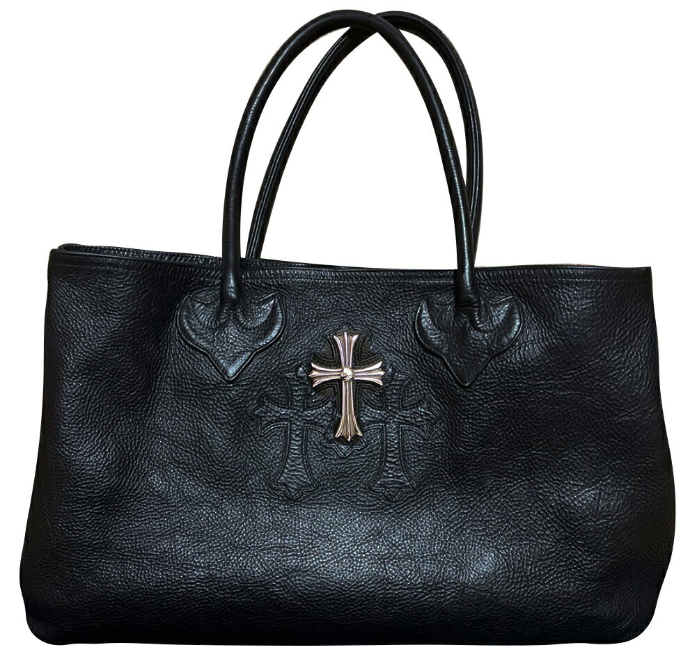 CHROME HEARTS BLACK LINED TOTE BAG W/LG CROSS クロムハーツ　FSレザー トートバ...