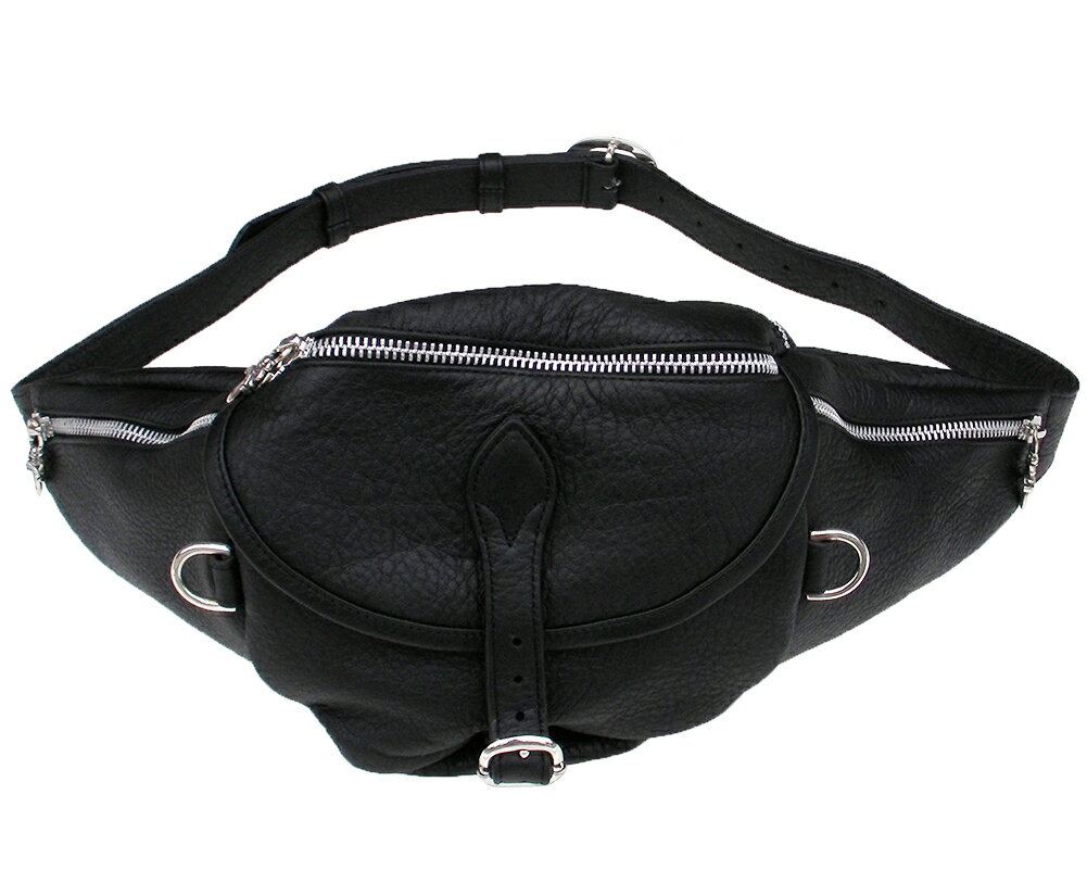 CHROME HEARTS BLACK LEATHER SNAT WAIST POUCH ク
