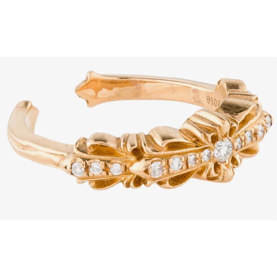 CHROME HEARTS 22K BABY CLASSIC DOUBLE FLORAL CROSS RING PAVE クロムハーツ　ベイビークラシックダブルフローラルリング ゴールド　ダイヤ