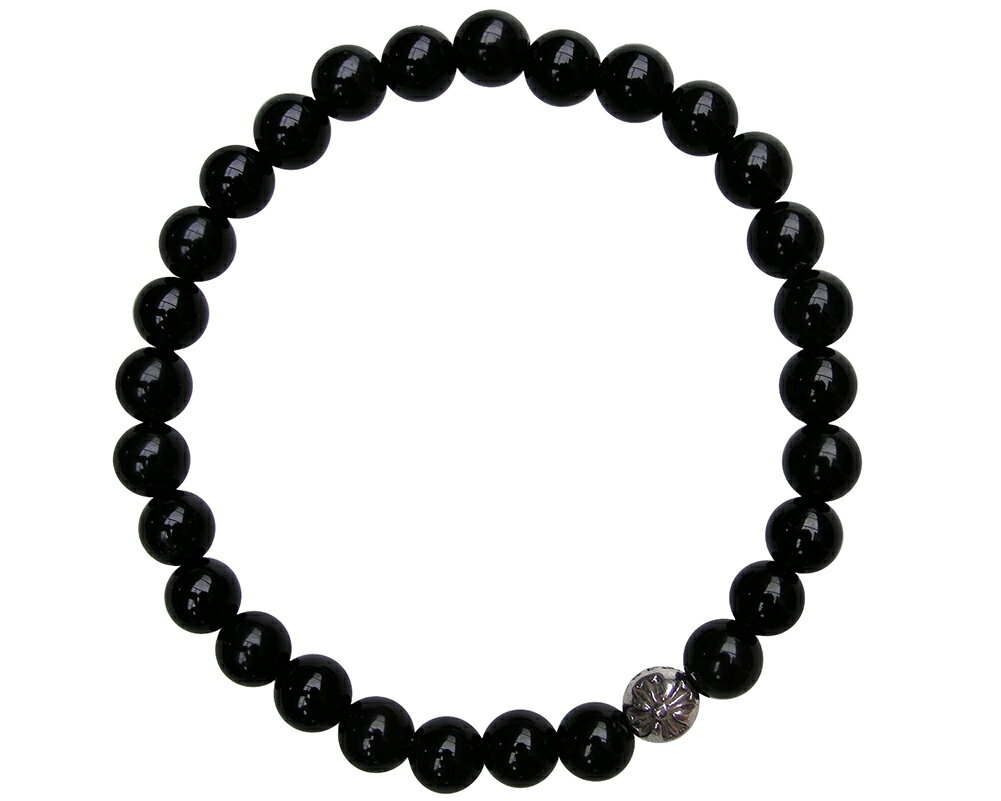 クロムハーツ ブレスレット メンズ CHROME HEARTS 6MM BLACK TOURMALINE & 1 SILVER BEADS BRACELET クロムハーツ 　ブラック　ビーズブレスレット　6MM 　クロスボール