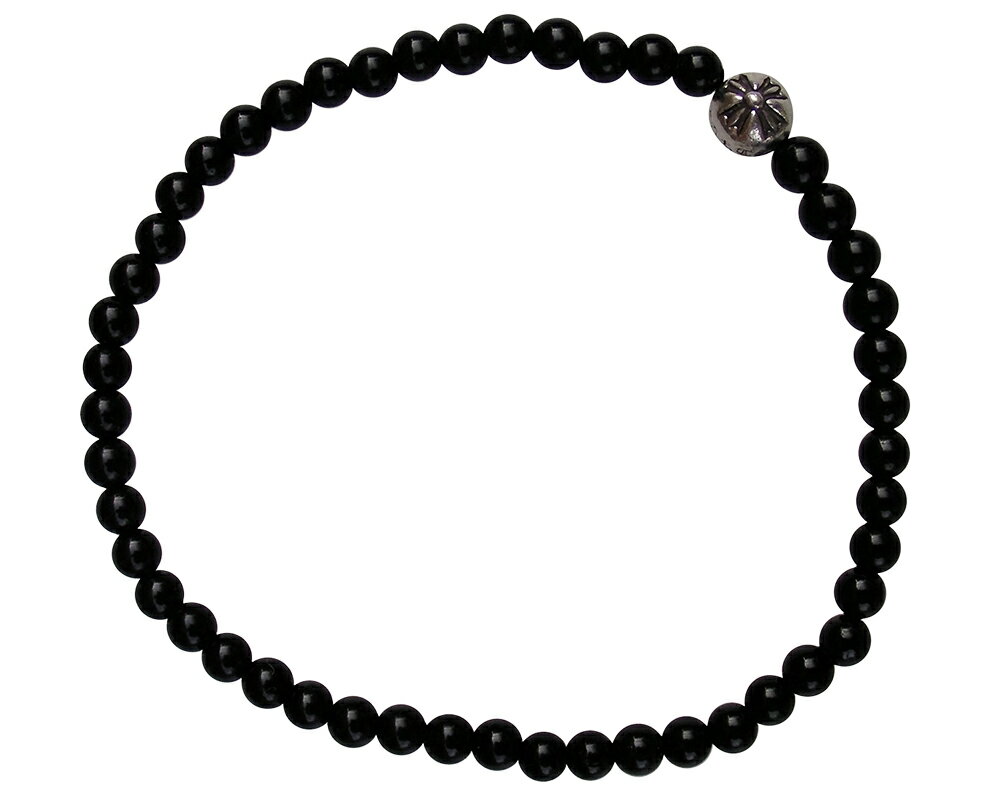 クロムハーツのブレスレット（レディース） CHROME HEARTS BLACK 4MM BLACK TOURMALINE & 1 SILVER BEADS BRACELET クロムハーツ ブラックビーズブレスレット　シルバービーズ 4mm