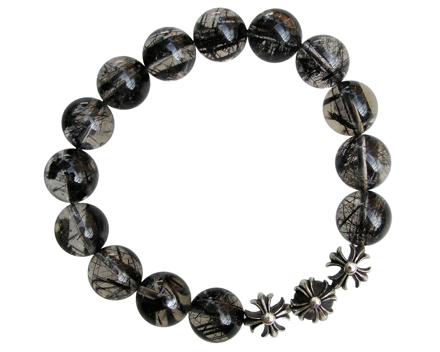 CHROME HEARTS 12mm RUTILATED QUARTZ & 3 SILVER CH BEADS BRACELET クロムハーツ ビーズブレスレット..