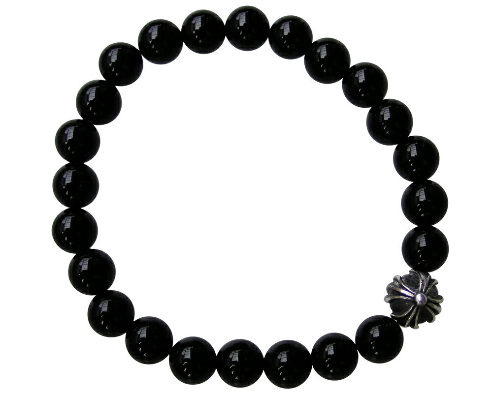 CHROME HEARTS 8MM BLACK TOURMALINE 1 SILVER BEADS BRACELET クロムハーツ ブラック ビーズブレスレット 8MM カットアウトクロス