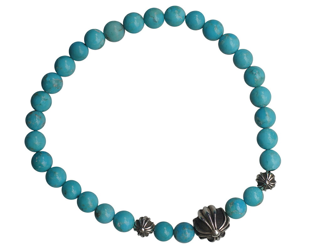 クロムハーツのブレスレット（レディース） CHROME HEARTS 6MM TURQUOISE & 4 SILVER BEADS BRACELET クロムハーツ ビーズブレス　ターコイズビーズ シルバー　6mm