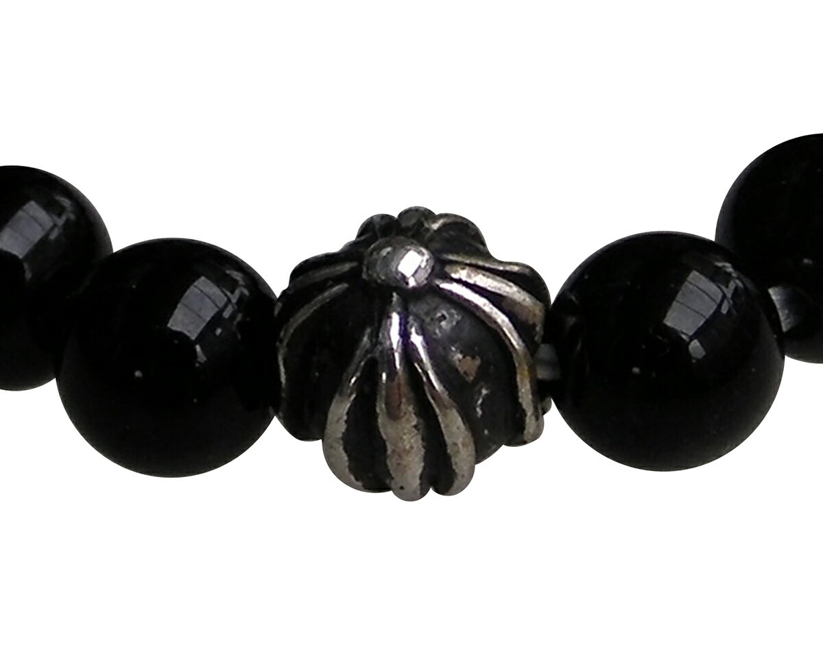 CHROME HEARTS 4MM BLACK TOURMALINE BEADS RING W/ CROSS BALL クロムハーツ　ビ...