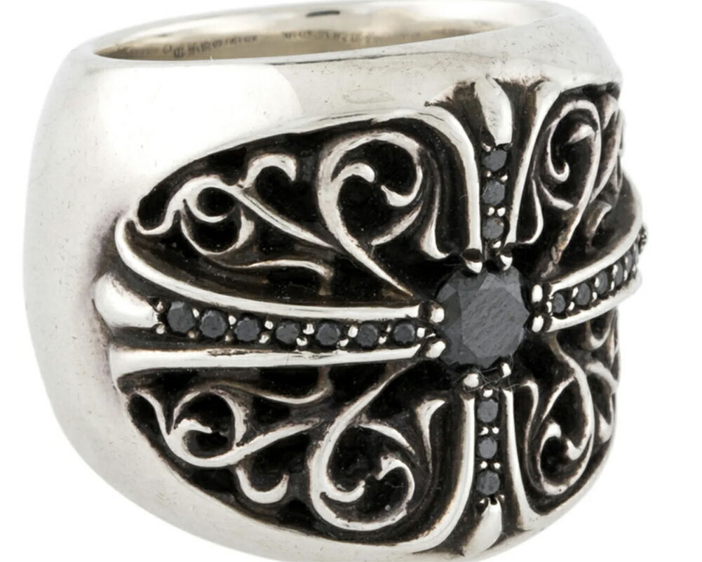 Chrome Hearts Classic Oval Ring W/Pave Black Diamondsクロムハーツ　クラシックオーバルリング 20号【中古】