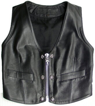 CHROME HEARTS LEATHER VEST SILVER CROSS クロムハーツ　レディース レザーベスト　シルバークロス 【中古】