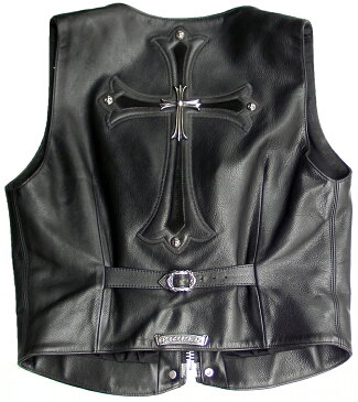 CHROME HEARTS LEATHER VEST SILVER CROSS クロムハーツ　レディース レザーベスト　シルバークロス 【中古】