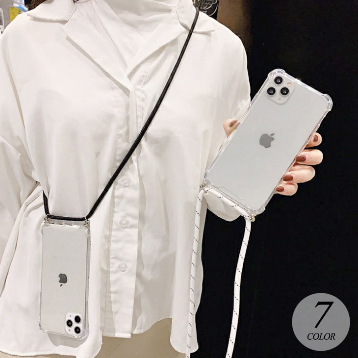 iPhone ケース ストラップ セット 透明 カバー 紐 斜めがけ ショルダー スマホ スマートフォン 携帯電話 レディース メンズ iPhone SE 7 8 x xs XR 11 Pro max プチプラ 雑貨 小物 韓国ファッション