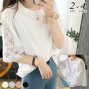 楽天1位 選べる2タイプ トップス 刺繍 レース 二の腕 カバー トップス レディース きれいめ 切り替え Tシャツ カットソー 半袖 五分袖 クルーネック パンチングレース ブラウス シャツ チュニック カジュアル 夏