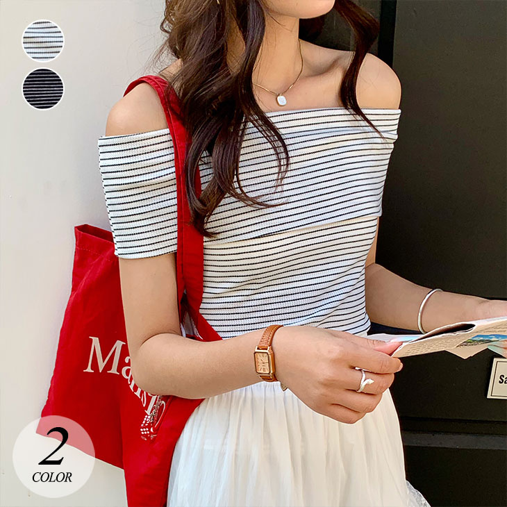 クーポン利用で40%OFF★ オフショルダー 半袖 Tシャツ レディース ボーダー オフショル 春 夏 トップス カジュアル 体型カバー ボーダーTシャツ オフショルTシャツ 韓国ファッション