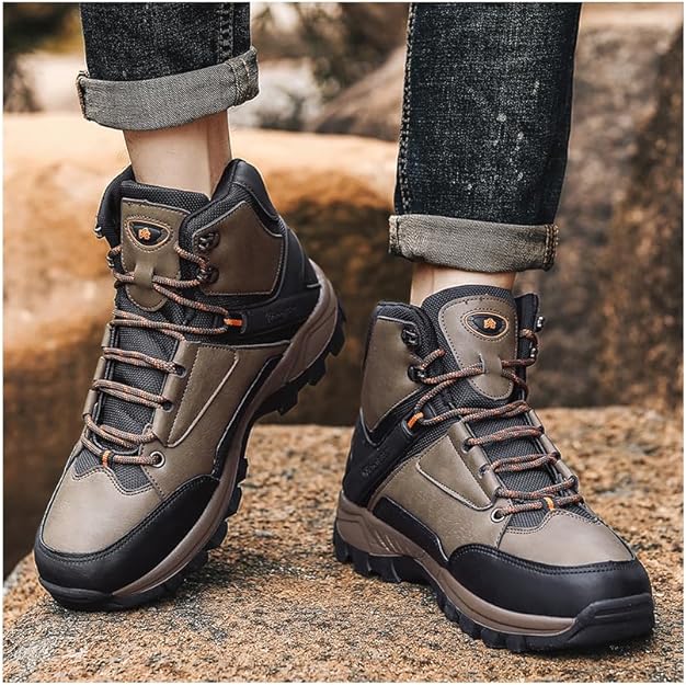 トレッキングシューズ メンズ 登山靴 防水 アウトドア靴　ハイカット ハイキングシューズ 厚底 初心者 おしゃれ レザー スリッポン カジュアル キャンプ