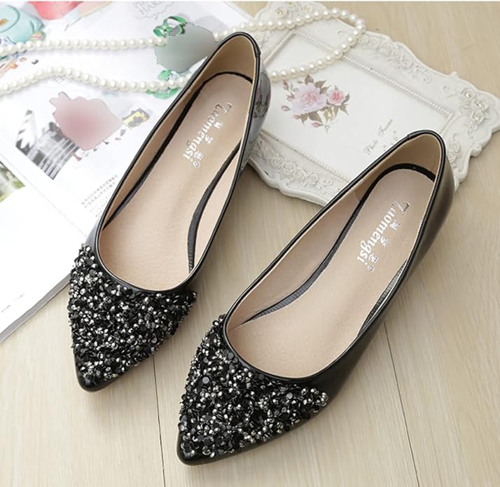 ポインテッドトゥ パンプス 痛くない バレエシューズ 大きいサイズ ぺたんこ スパンコール 美脚 黒 ベージュ フラットシューズ レディース靴 歩きやすい 疲れない 脱げない 旅行 妊婦 小さいサイズ 21.5cm-26.5cm