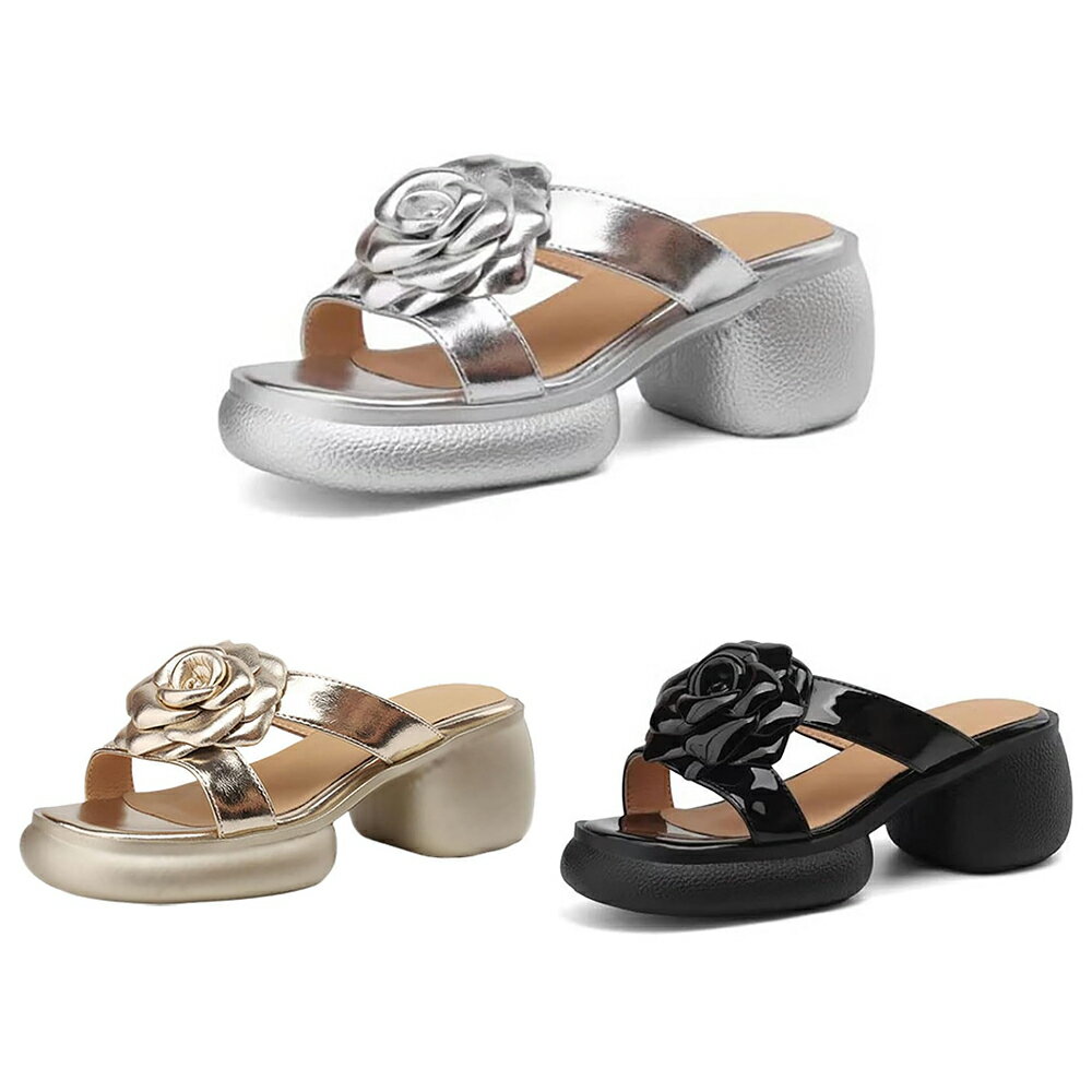厚底 ストラップサンダル ローズ飾り付き ミュール レディース 歩きやすい スリッパ 美脚 ウォーキング オフィス 軽い 滑り止め 疲れない おしゃれ 22.5cm-25.0cm