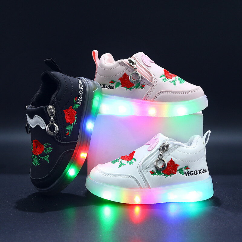 光る靴 キッズスニーカー 軽量 幅広 運動靴 小学生 足育 滑り止め 子供靴 通気性 発光シューズ 厚底 ス..