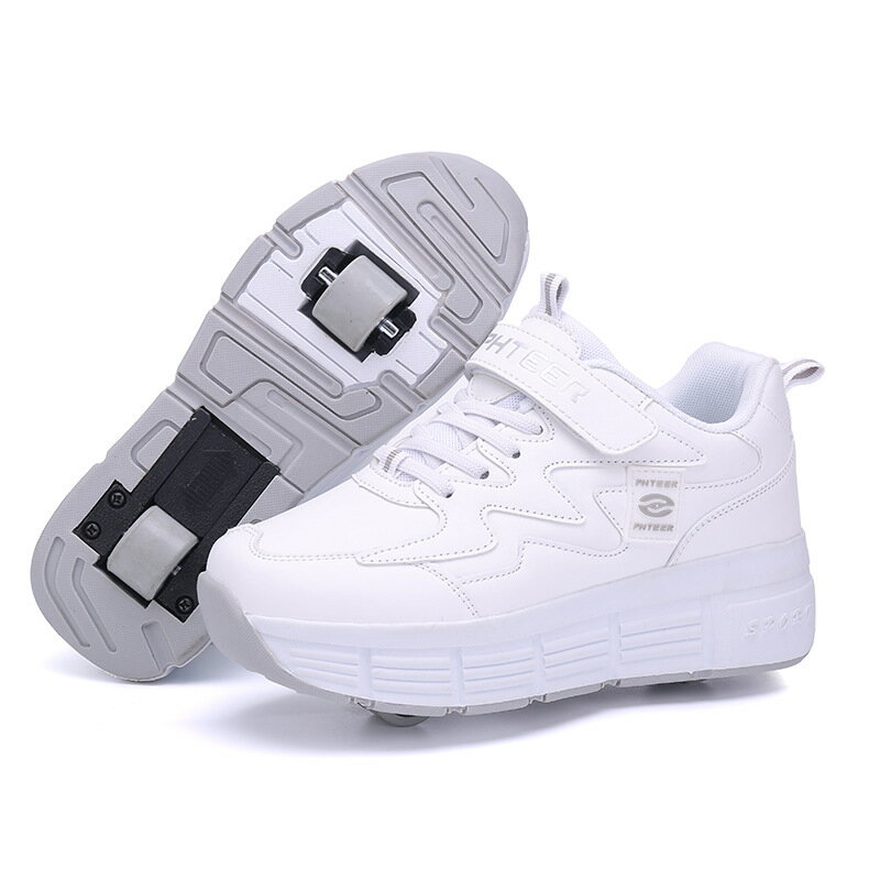 ローラーシューズ 2輪式 前輪取り外し可能 後輪ワンボタン収納式 ローラースケート 人気 革 マジックテープ 子供 大人 男女兼用 20.5cm-26.0cm