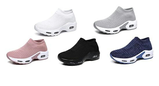 Rakuten - 厚底エアークッションシューズ レディーススニーカー ナースシューズ ウォーキングシューズ 幅広 大きいサイズ 運動靴 超軽量 通気性 疲れない クッション スリッポン スニーカー 22.5cm-26.0cm