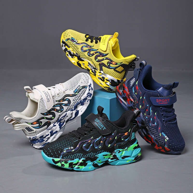 Sneakers - ランニングシューズ キッズ スニーカー 厚底 子供靴 マジックテープ 運動靴 男の子 女の子 幅広 軽量 スポーツシューズ 通気 柔軟 滑り止め カジュアルシューズ クッション性 メッシュ ウォーキング 通学履き 運動会 17.5cm-24.5cm