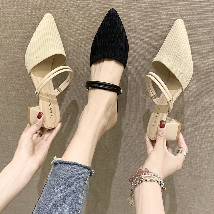 其它 - 甲ベルト ミュール サンダル レディース 太ヒール ポインテッドトゥ 美脚パンプス ヒール 5.5cm 2way 痛くない 脱げない 靴 疲れにくい ローヒール チャンキーヒール ぺたんこ 走れる 黒 大きいサイズ 通勤 通学 22.5cm-25.0cm