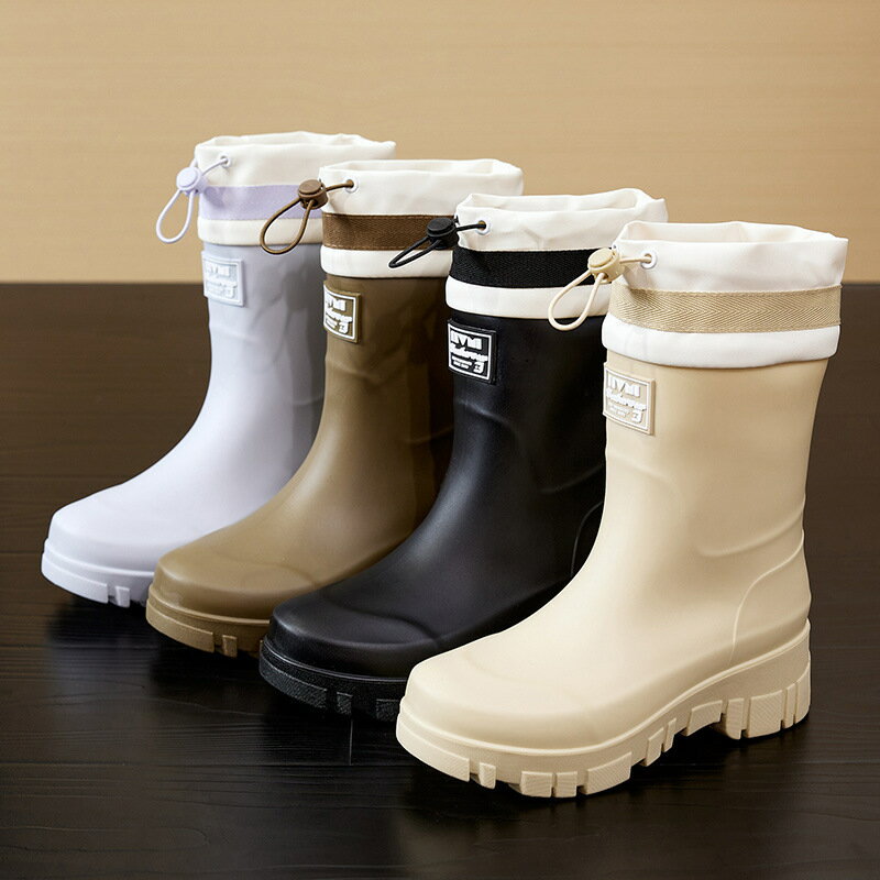 レインブーツ レインシューズ 長靴 カバー付き レディース おしゃれ 軽量 ミドル丈 歩きやすい 雨靴 ラウンドトゥ ショート 防水 幅広 履きやすい 釣り 農作業 ガーデニング 23.0cm-25.5cm