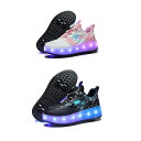 ローラーシューズ 四輪式 四輪取り外し可能 ローラースケート 人気 メッシュ LED光る USB充電 回転式紐ボダン 子供 大人 男女兼用