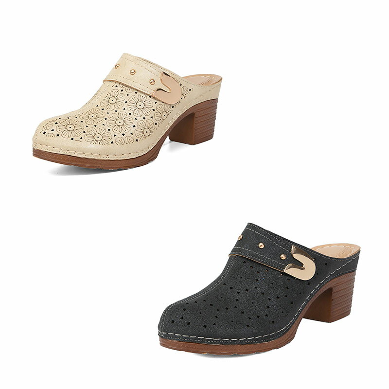 チャンキーヒールサンダルレディース...