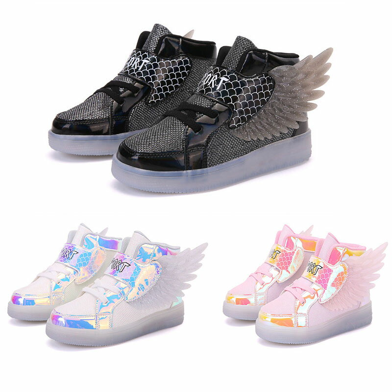 Sneakers - 光る靴 キッズスニーカー 軽量 幅広 運動靴 小学生 足育 滑り止め 子供靴 通気性 発光シューズ 厚底 マジックテープ スポーツシューズ 通学靴 プレゼン かわいい クッション性 18.5cm-23.5cm