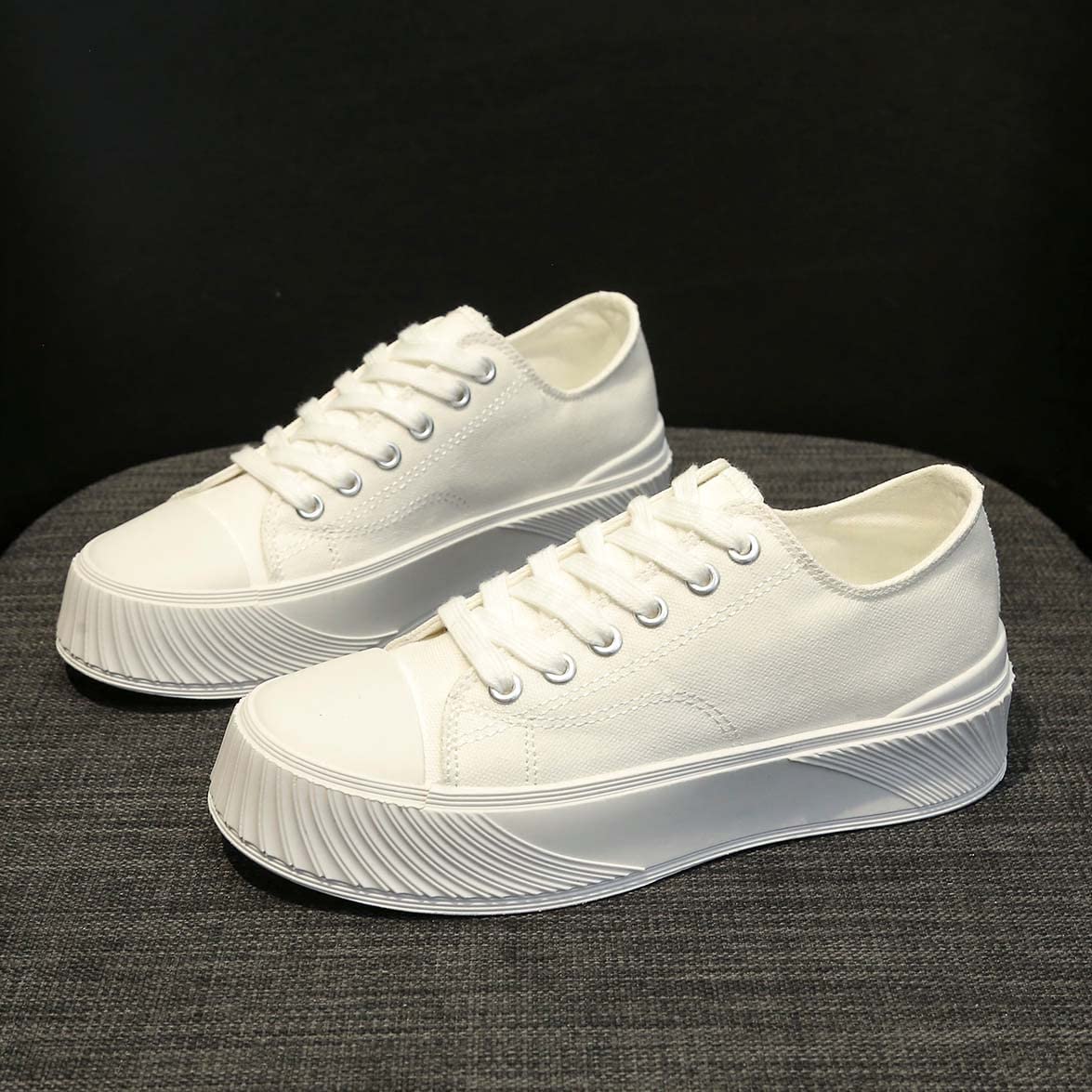 Rakuten - スニーカー レディース レースアップ スニーカー カジュアルシューズ キャンバス 厚底 通気性 5color 22.5cm-25.0cm
