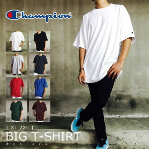 Champion チャンピオン ビッグTシャツ 半袖 メンズ 無地 【 送料無料 】 USA 袖ワッペン ストリート系 Tシャツ ビックTシャツ ビッグシルエット ビックシルエット オーバーサイズ 大きいサイズ 白 黒 グレー 紺 XL 2XL