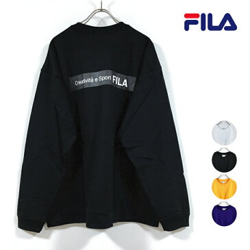 FILA フィラ ビッグシルエット ポケ付き 長袖 Tシャツ 9953 メンズ 【 送料無料 】 プリント オーバーサイズ ビッグtシャツ ロンt クルーネック スポーツ ストリート系 ブランド ファッション カジュアル 白 ホワイト 黒 ブラック イエロー パープル M L XL 2XL