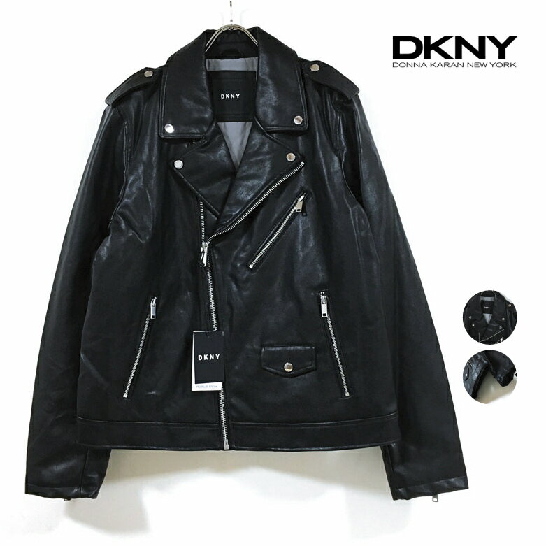 DKNY ダナ キャラン ニューヨーク フェイクレザー ダブル ライダース ジャケット 長袖 メンズ  Donna Karan New York ダナキャランニューヨーク ロングスリーブ アウター ブルゾン モード スト…