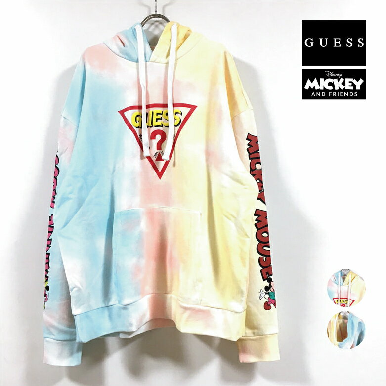 GUESS ゲス × Mickey & Friends Collection ミッキー ＆ フレンズ コラボ Triangle Logo Hooded Parka パーカー 長袖 メンズ 【 送料無料 】 限定コレクション disney ディズニー コラボレーション フード スウェット トレーナー タイダイ マルチカラー