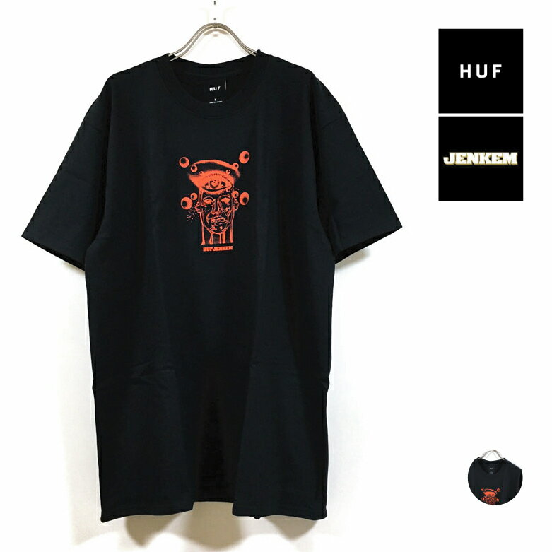 HUF ハフ × JENKEM ジェンケム コラボ DEEP ENLIGHTENMENT 半袖 Tシャツ メンズ 【 送料無料 】 hufworldwide プリント ショートスリーブ クルーネック ストリート系 ファッション ブランド スケーター スケート スケートボード 黒 ブラック M L XL