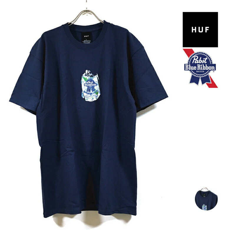 HUF ハフ Pabst Blue Ribbon パブストブルーリボン コラボ CRUSHED CAN 半袖 Tシャツ メンズ 【 送料無料 】 hufworldwide beer ビール イラスト プリント トップス tshirt ストリート系 ファ…