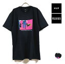 HUF ハフ × PLEASURES プレジャーズ コラボ GANG CONTROL 半袖 Tシャツ メンズ  hufworldwide フロント プリント クルーネック ストリート系 ファッション ブランド スケーター アパレル スケートボード コーデ 綿 黒 ブラック black USサイズ