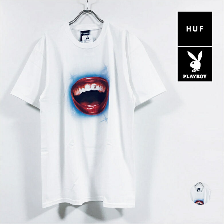 HUF ハフ × PLAYBOY プレイボーイ コラボ GOLD CAP 半袖 Tシャツ メンズ 【 送料無料 】 hufworldwide プリント トップス ストリート系 ファッション スケーター アパレル ブランド 白 ホワイト white USサイズ