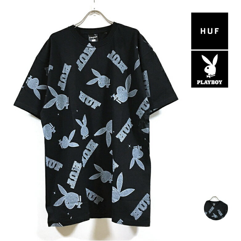 【 アウトレット 】 HUF ハフ × PLAYBOY プレイボーイ コラボ VVS PATTERN 半袖 Tシャツ メンズ 【 送料無料 】 hufworldwide 全面 ロゴ プリント トップス ストリート系 ファッション スケーター アパレル ブランド 黒 black ブラック M L XL USサイズ