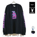 HUF ハフ × PLAYBOY プレイボーイ コラボ BUNNY 長袖 Tシャツ メンズ 【 送料無料 】 hufworldwide ロンT フロント 袖 プリント ロングスリーブ tshirt ストリート系 ファッション スケーター ブランド 白 ホワイト 黒 ブラック M L XL USサイズ