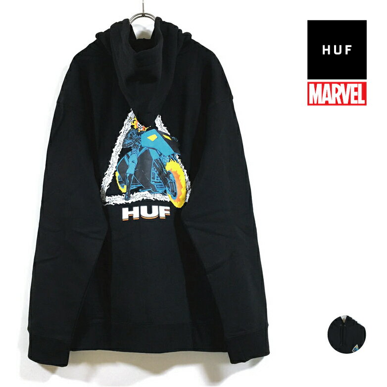 HUF ハフ × MARVEL マーベル コラボ GHOST RIDER TT P/O HOODIE パーカー 長袖 裏起毛 メンズ  hufworldwide ゴーストライダー アメコミ プリント プルオーバー フーディー スウェット トレーナー ストリート系 スケーター ファッション ブラック USサイズ