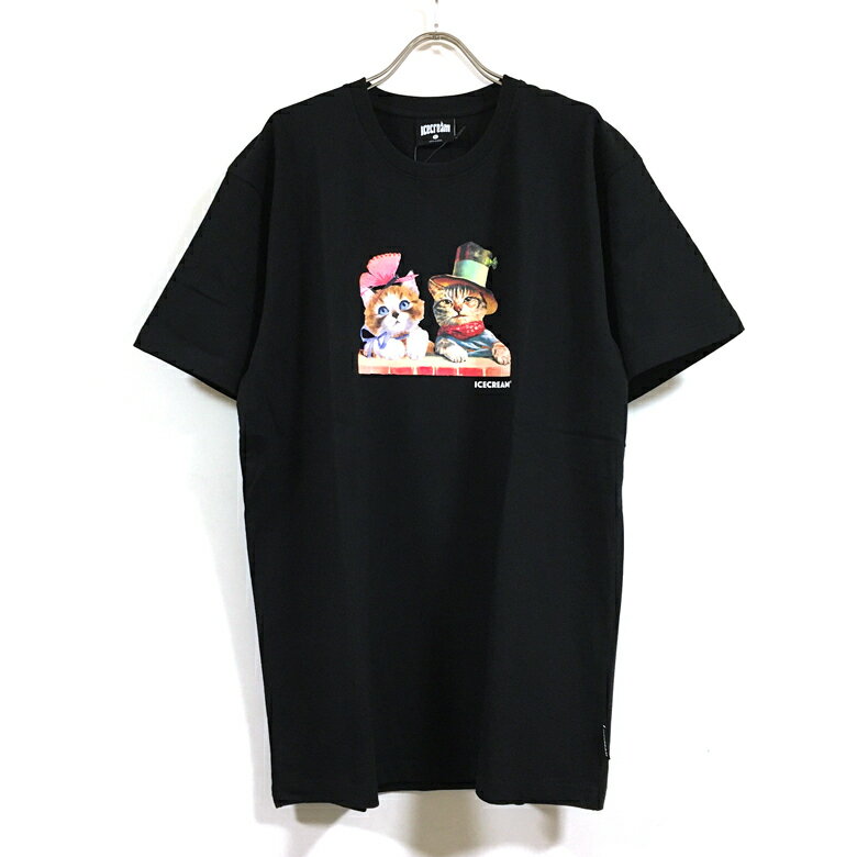ICECREAM アイスクリーム MR. BIGGLESWORTH 半袖 Tシャツ メンズ 【 送料無料 】 猫 ネコ cat プリント ショートスリーブ トップス ストリート系 ヒップホップ ファッション 黒 ブラック black M L XL 2XL USサイズ