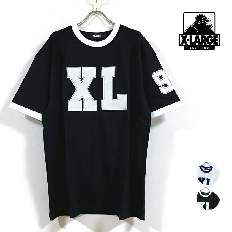 XLARGE エクストララージ PATCHED RINGER 半袖 Tシャツ メンズ  リンガー ロゴ パッチ クルー トップス ストリート系 ワーク ヒップホップ スケーター コーデ ファッション 白 ホワイト 黒 ブラック M L XL サイズ