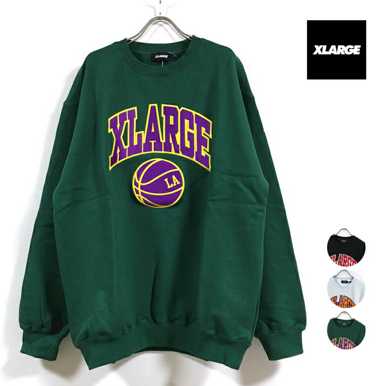 XLARGE エクストララージ COLLEGE LOGO CREWNECK SWEAT スウェット 長袖 メンズ 【 送料無料 】 クルーネック バスケ カレッジ ロゴ 刺繍 トレーナー ストリート系 ファッション ワーク ヒップホップ スケーター ブランド 黒 アッシュグレー グリーン M L XL サイズ