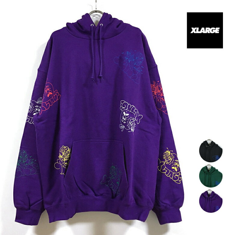 エクストララージ パーカー メンズ XLARGE エクストララージ MULTI LOGO PULLOVER HOODED SWEAT パーカー 長袖 メンズ 【 送料無料 】 マルチ ロゴ プリント フーディー スウェット トレーナー ストリート系 ファッション ワーク ヒップホップ スケーター ブランド ブラック グリーン パープル M L XL サイズ