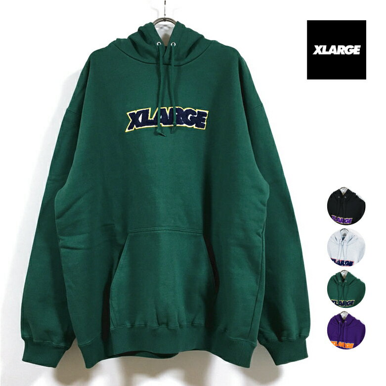 エクストララージ パーカー メンズ XLARGE エクストララージ TWO TONE STANDARD LOGO PULLOVER HOODED SWEAT パーカー 長袖 メンズ 【 送料無料 】 サガラ刺繍 フード スウェット トレーナー ストリート系 ヒップホップ スケーター ファッション street fashion ブラック グレー グリーン パープル M L XL