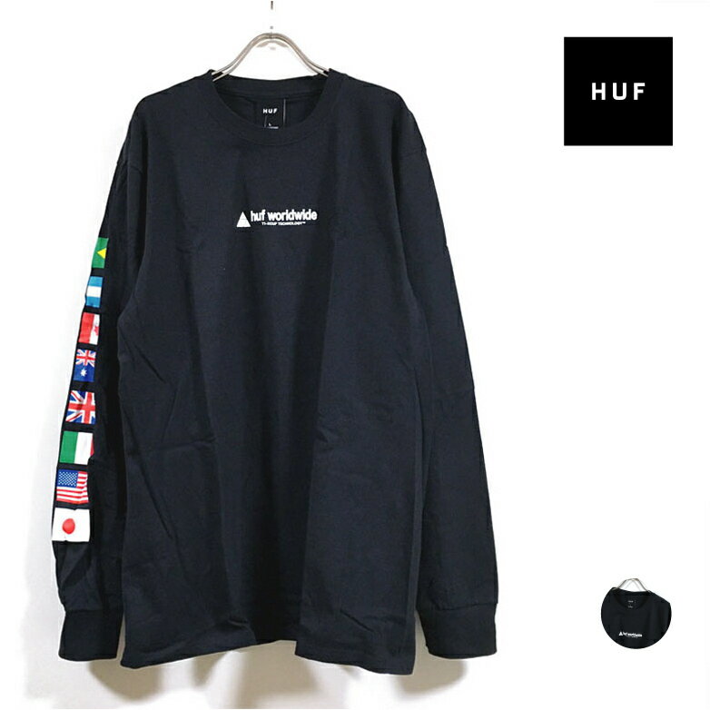 HUF ハフ FLAG UNION 長袖 Tシャツ メンズ 【 送料無料 】 hufworldwide フラッグ プリント ロング tee ロンt tops street fashion ストリート系 スケーター ファッション スケートボード sk8 アパレル インポート ブランド 黒 ブラック M L USサイズ