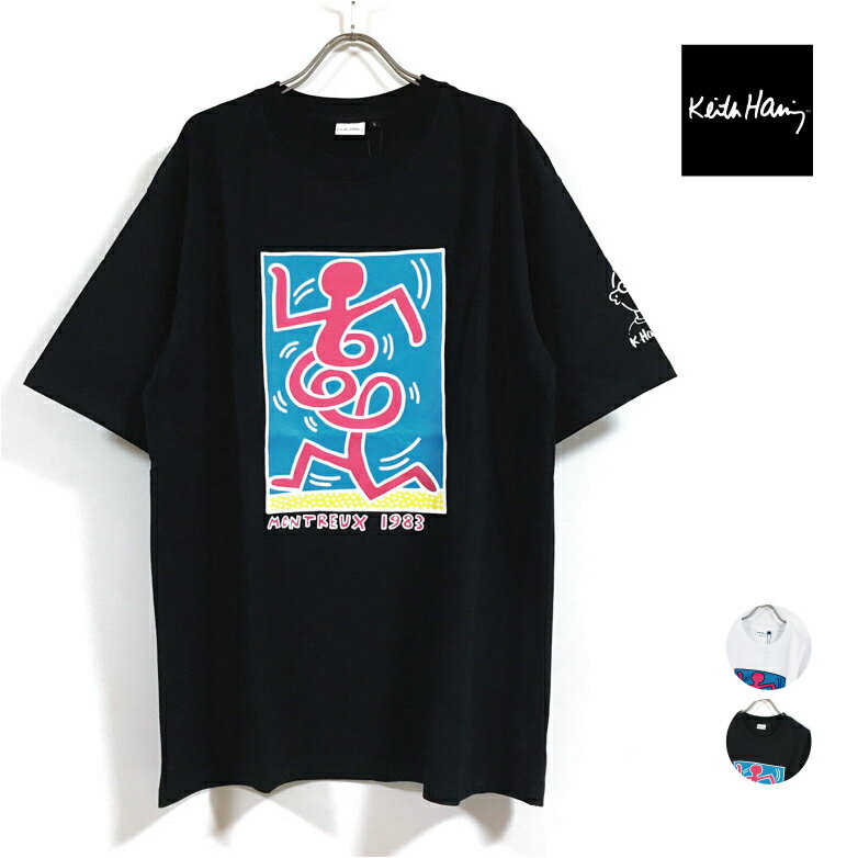 Keith Haring キース ヘリング MONTREUX TEE ビッグシルエット 半袖 Tシャツ 13750 メンズ  クルー トップス ストリート系 グラフィティ アート スケーター ファッション アパレル 白 ホワイト white 黒 ブラック black M L XL オーバーサイズ