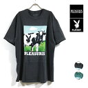 PLEASURES プレジャーズ × PLAYBOY プレイボーイ コラボ MOO 半袖 Tシャツ メンズ 【 送料無料 】 ヴィンテージ風 古着風 tshirt トップス ストリート系 スケーター ファッション street fashion ブラック black グリーン green M L XL USサイズ