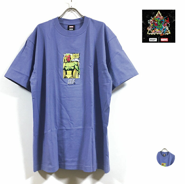 HUF ハフ × AVENGERS アベンジャーズ コラボ SAD ANDROID 半袖 Tシャツ メンズ 【 送料無料 】 hufworldwide marvel マーベル アメコミ アニメ プリント クルー tshirt ストリート系 スケーター ファッション ブランド アパレル パープル USサイズ