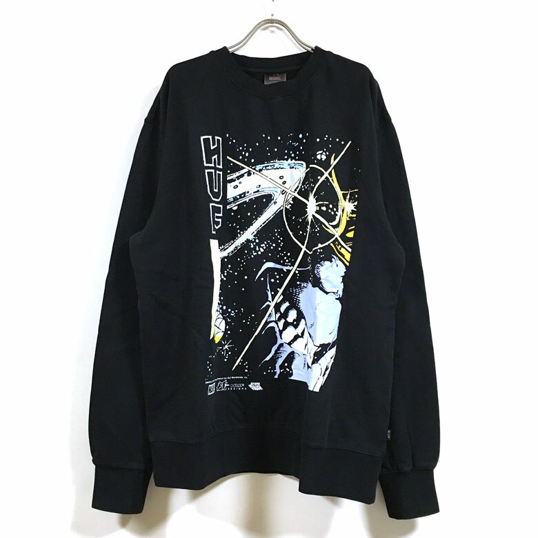【 アウトレット 】 HUF ハフ × AVENGERS アベンジャーズ コラボ THANOS EYE WASHED CREWNECK スウェット 長袖 メンズ 【 送料無料 】 hufworldwide marvel マーベル アメコミ アニメ クルーネック トレーナー ストリート系 スケーター ファッション 黒 ブラック USサイズ